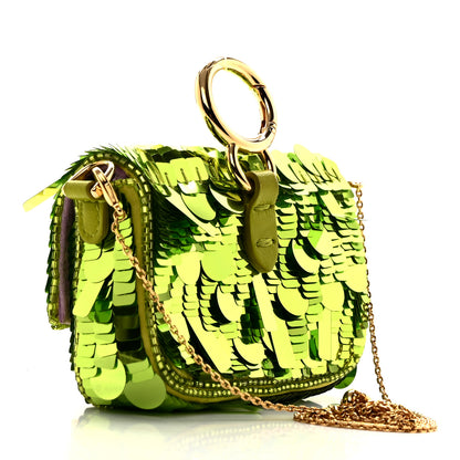 Fendi Sequin Paillettes Shiny Nappa Sex and the City Nano Maxi Buckle Baguette Charm Wasabi 2 of 14