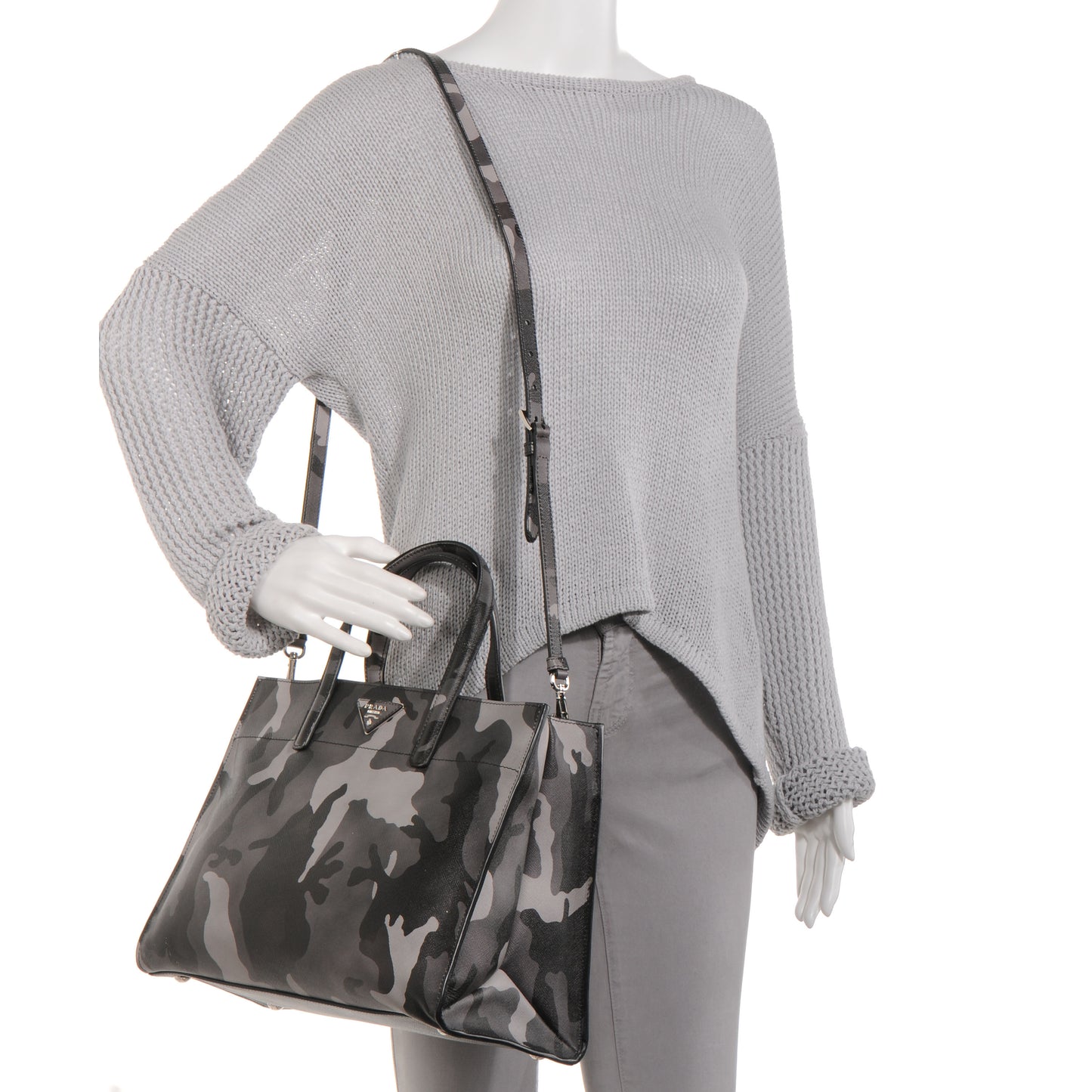 Saffiano Soft Camouflage Print Tote Marmo Dis Camouflage