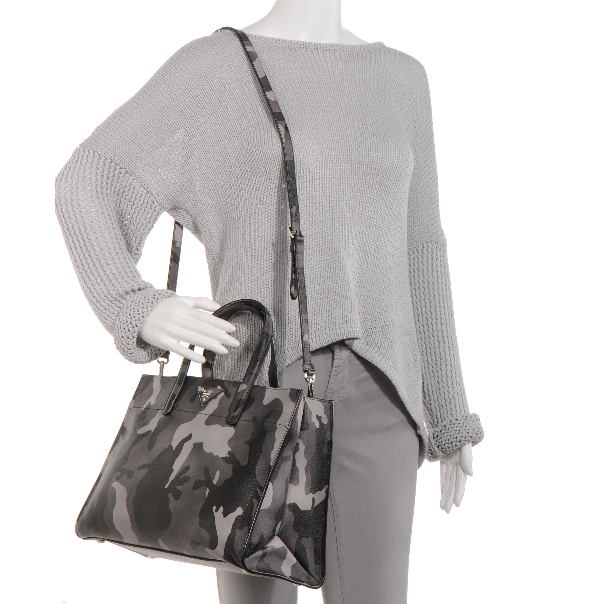 Prada Saffiano Soft Camouflage Print Tote Marmo Dis Camouflage 2 of 9