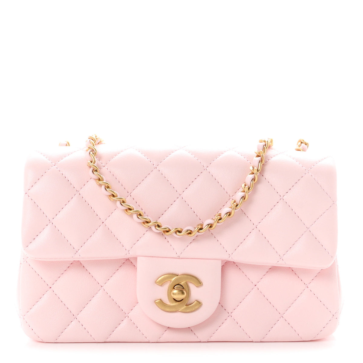 Chanel Lambskin Quilted CC Pearl Crush Mini Rectangular Flap Light Pink 1 of 19