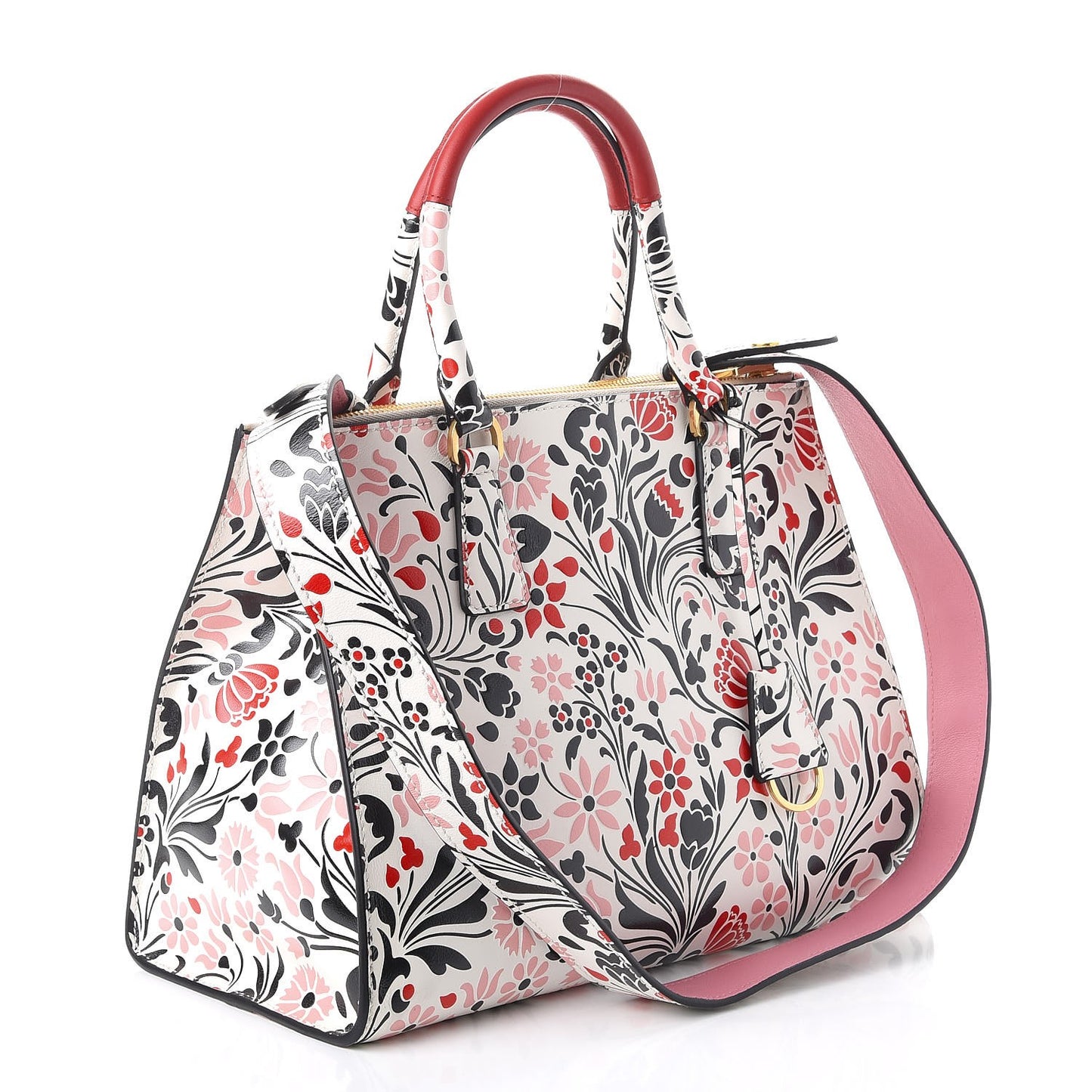Calfskin Floreale Medium Galleria Double Zip Tote White Rosa