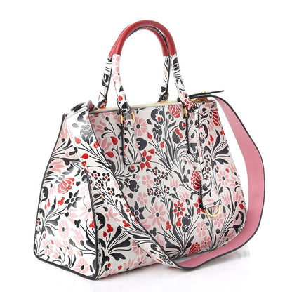 Prada Calfskin Floreale Medium Galleria Double Zip Tote White Rosa 3 of 7