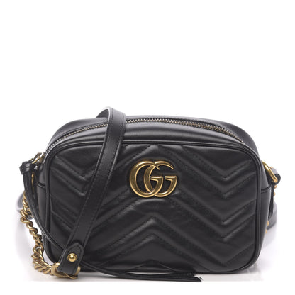 Gucci Calfskin Matelasse Mini GG Marmont Chain Shoulder Bag Black 1 of 10