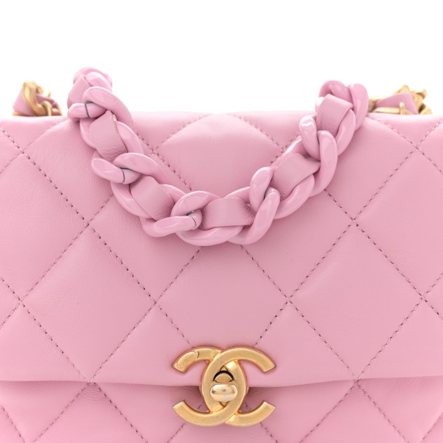 Chanel Lambskin Quilted Mini Lacquered Chain Flap Pink 8 of 10