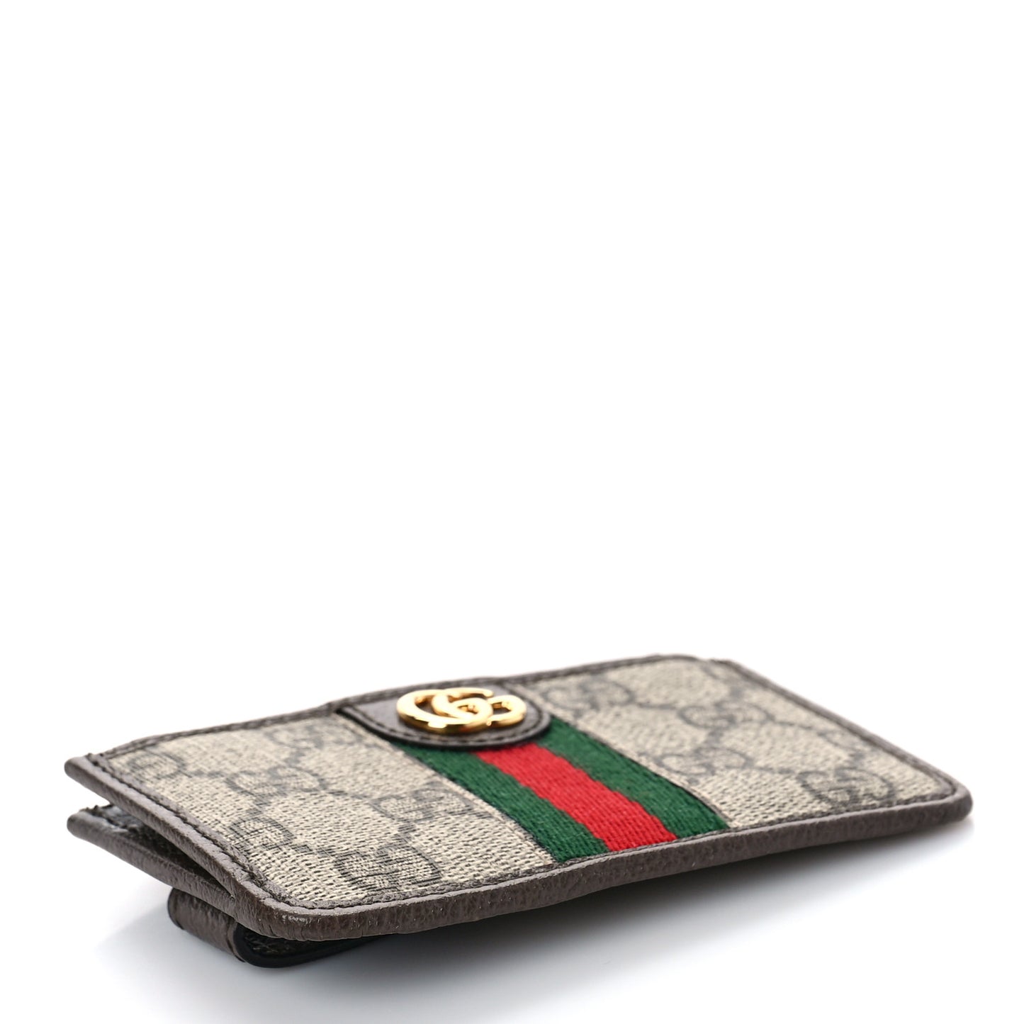 GG Supreme Monogram Web Ophidia Zip Card Case Brown