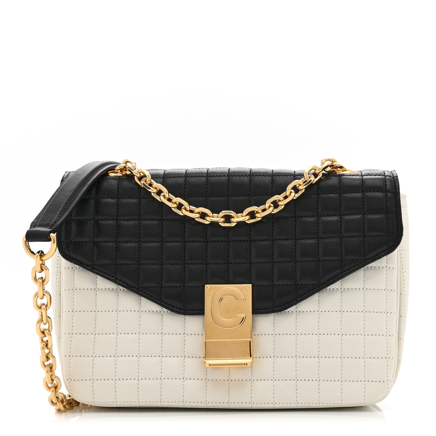 Calfskin Quilted Medium C Bag Black White
