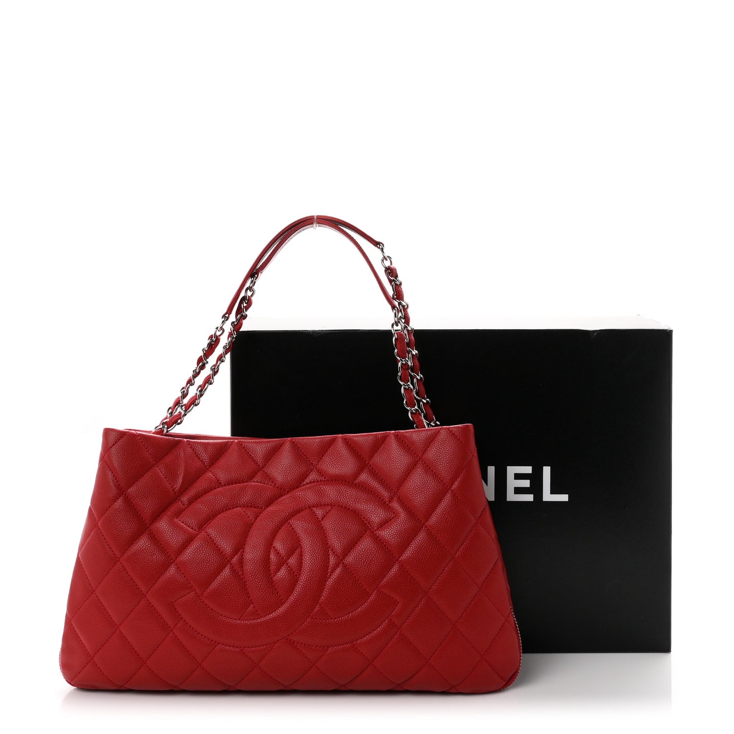 Caviar Quilted Expandable Zip Shoulder Bag Red