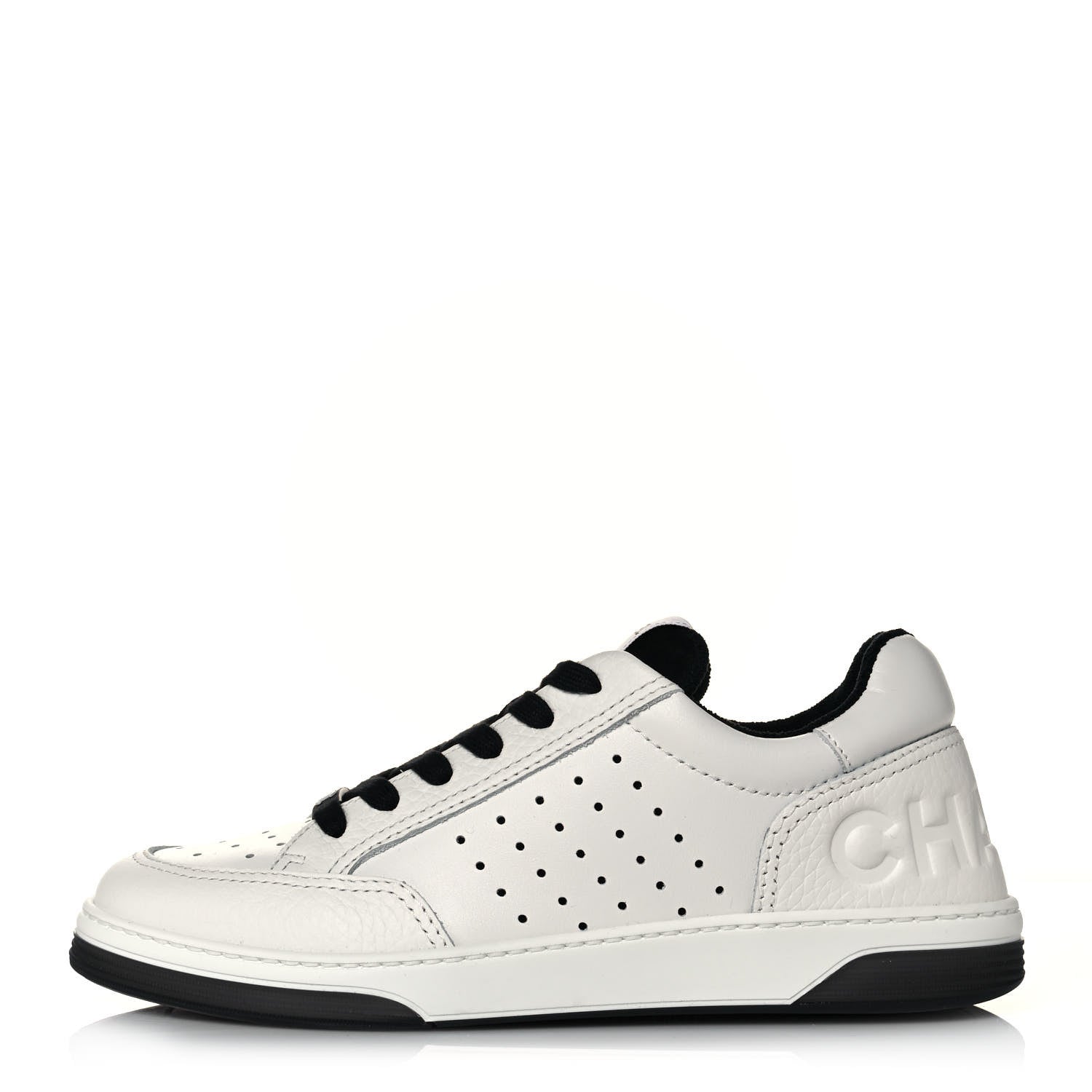 Chanel Grained Calfskin Fabric Womens Logo Sneakers 39 White Black 1 of 9