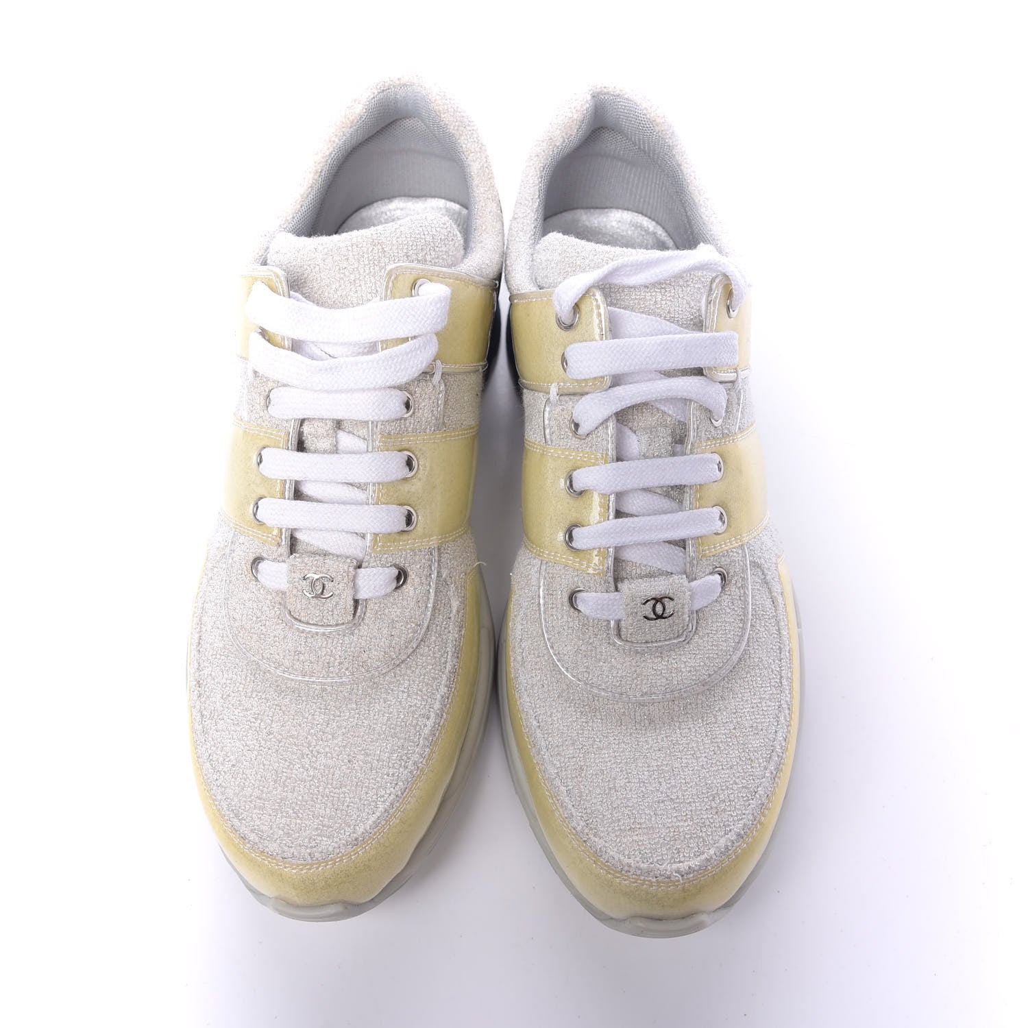 Chanel Iridescent Terry Cloth PVC Calfskin Sneakers 44 Silver 5 of 9