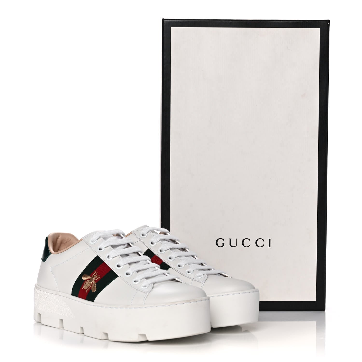 Gucci Calfskin Web Bee Embroidered Womens Ace Platform Sneakers 36 White 10 of 10