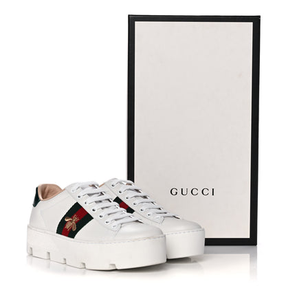 Gucci Calfskin Web Bee Embroidered Womens Ace Platform Sneakers 36 White 10 of 10