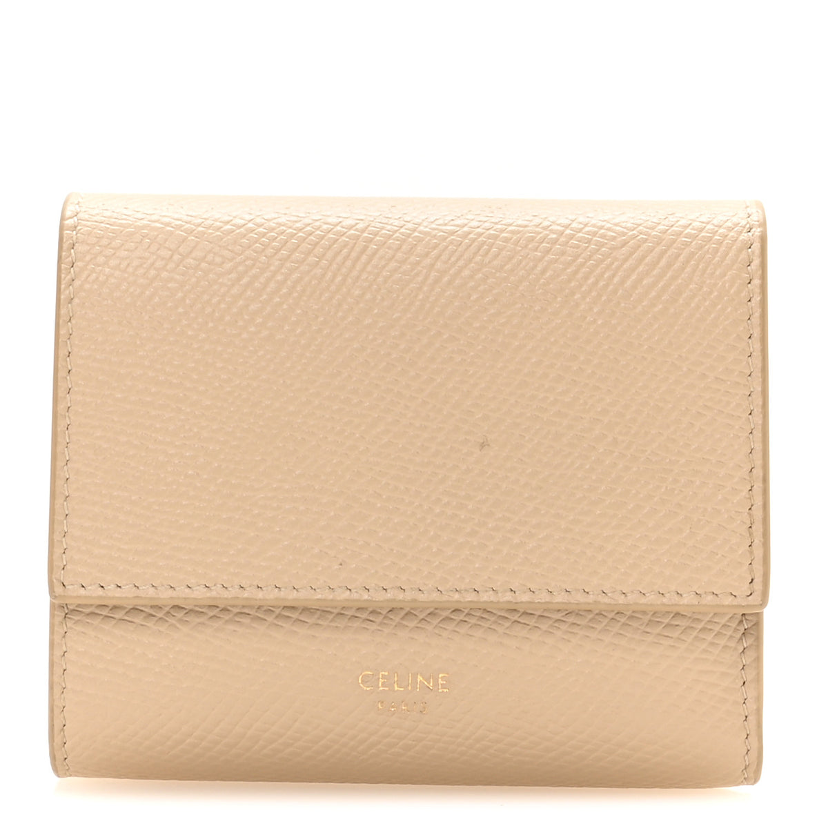 Grained Calfskin Small Tri-Fold Wallet Beige