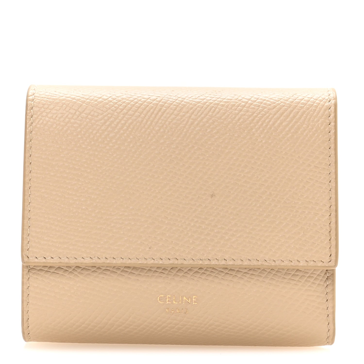 Celine Grained Calfskin Small Tri-Fold Wallet Beige 1 of 9