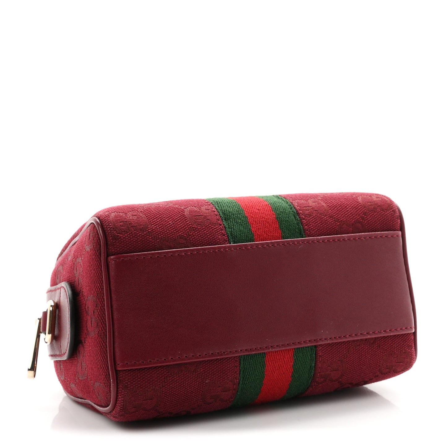 GG Supreme Monogram Textured Dollar Calfskin Web Super Mini Ophidia Top Handle Bowler Bag Rosso Ancora