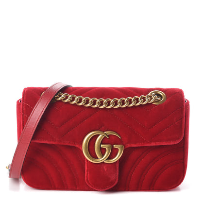 Gucci Velvet Matelasse Mini GG Marmont Shoulder Bag Hibiscus Red 1 of 10