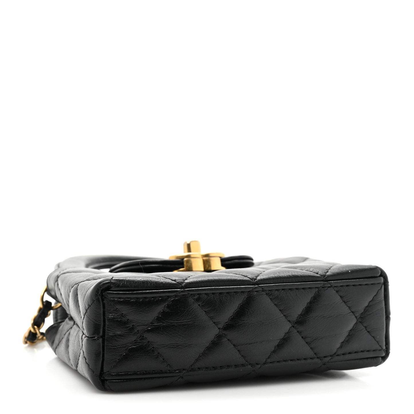 Shiny Aged Calfskin Quilted Mini Nano Kelly Shopper Black