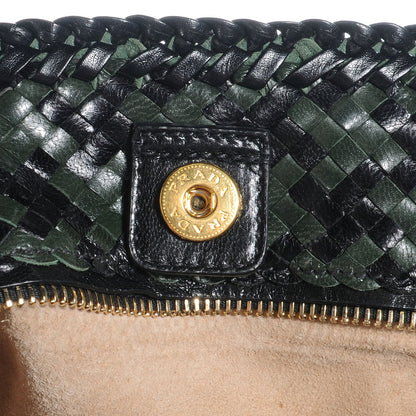 Prada Woven Leather Madras Tote Nero Black 9 of 9