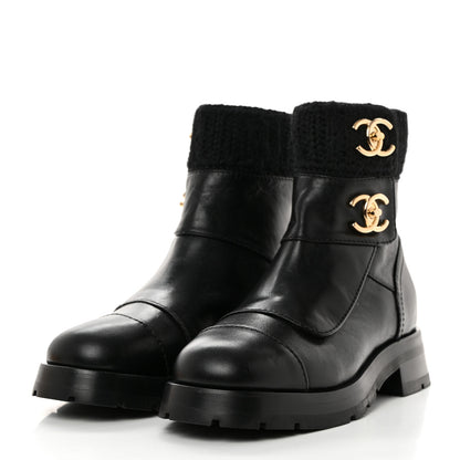 Chanel Calfskin Knit CC Short Boots 36.5 Black 3 of 9