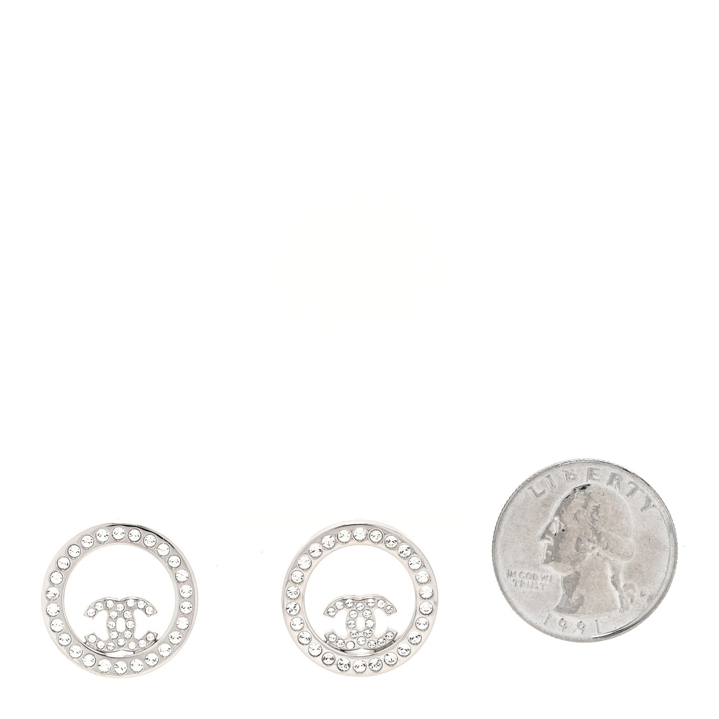Crystal CC Round Earrings Silver