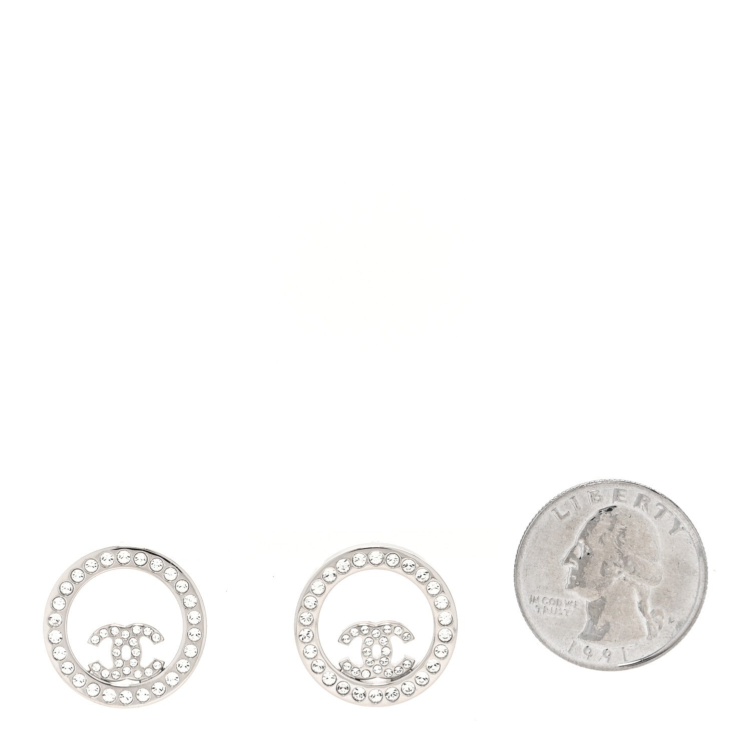 Chanel Crystal CC Round Earrings Silver 2 of 4