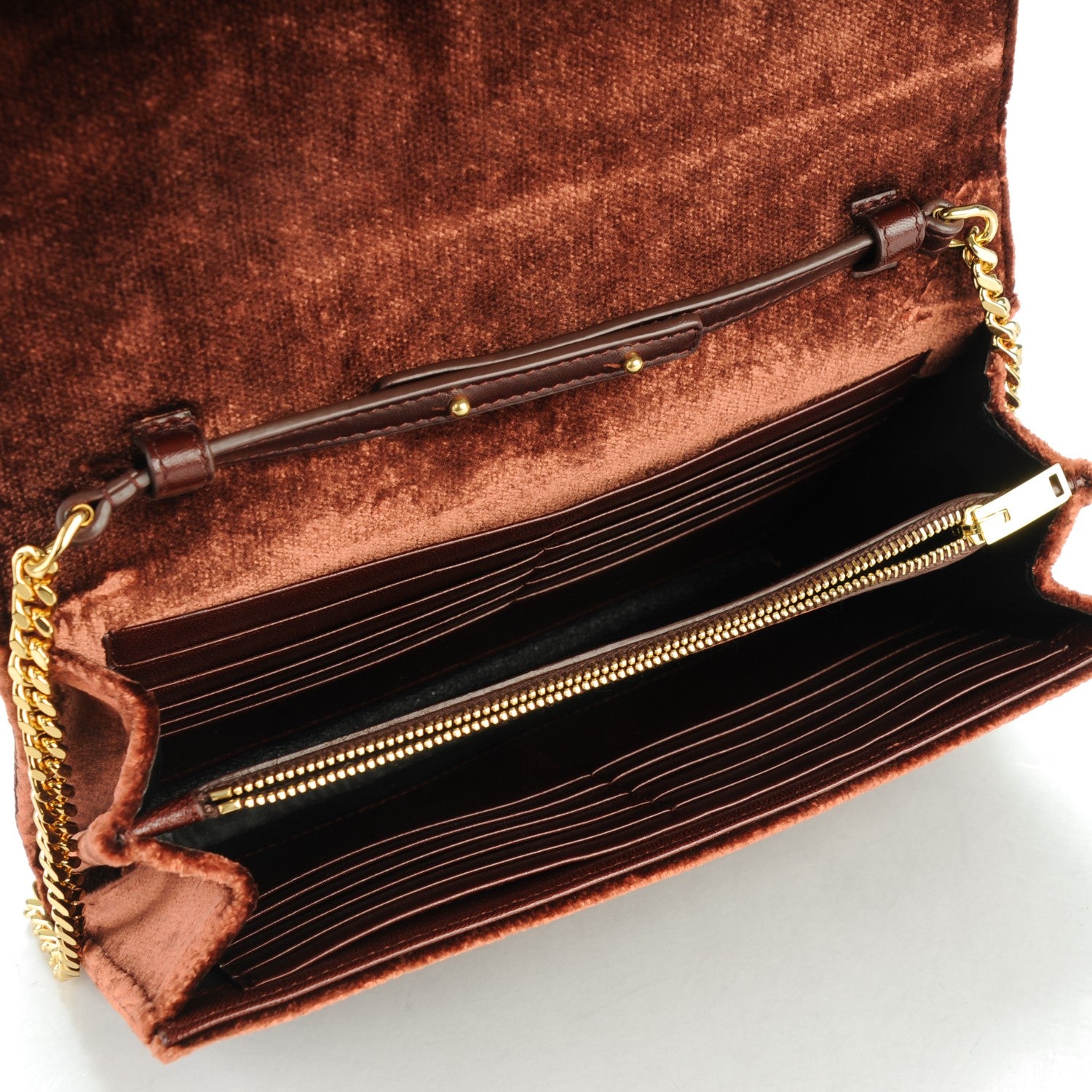 Saint Laurent Velvet Monogram Chain Wallet Red Clay 5 of 7