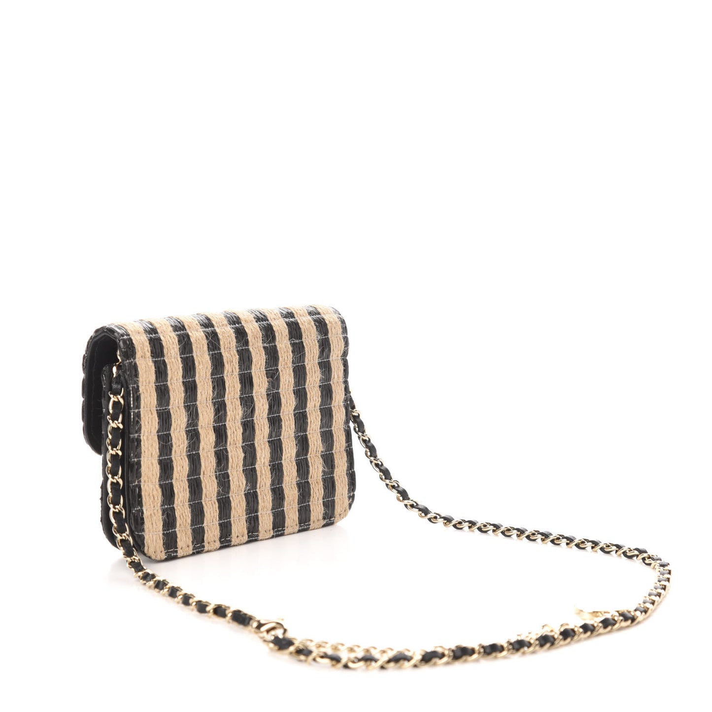 Raffia Jute Striped Belt Bag Black Beige