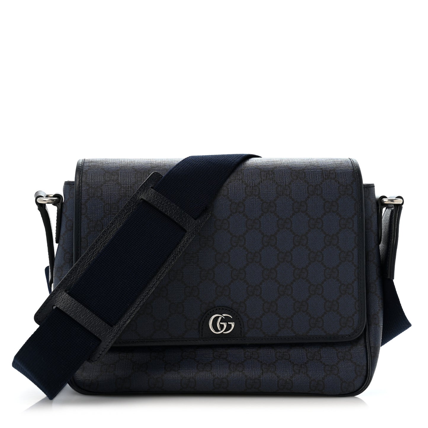 Tender GG Supreme Monogram Textured Dollar Calfskin Ophidia Messenger Bag Dark Blue