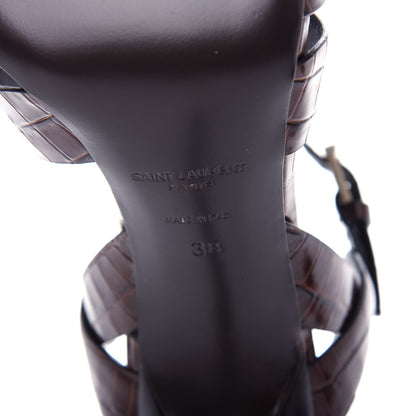 Saint Laurent Calfskin Crocodile Embossed Tribute 105 Sandals 38 Moro 9 of 11