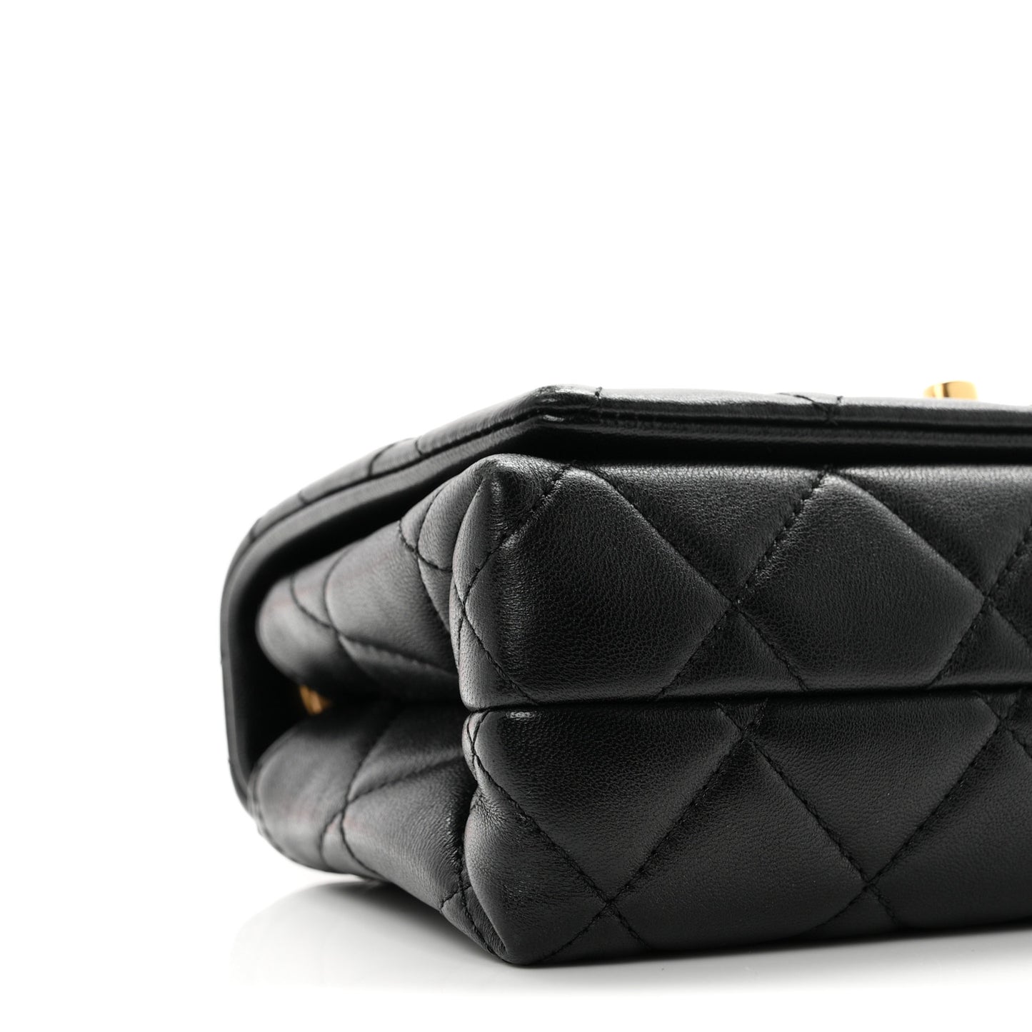 Shiny Lambskin Quilted Enamel CC Mini Flap Black