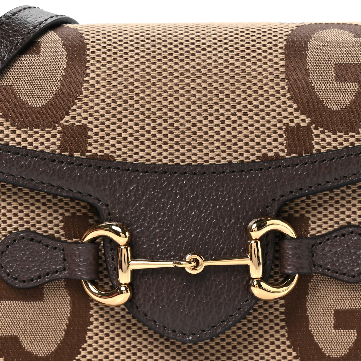 Monogram Jumbo GG Textured Dollar Calfskin Mini Horsebit 1955 Shoulder Bag Camel Ebony New Acero