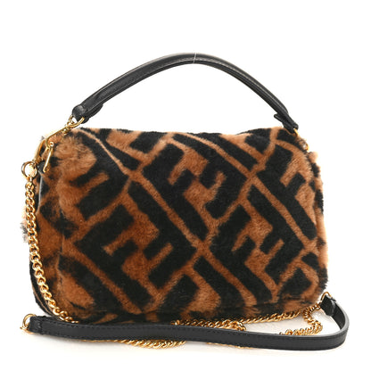 Fendi Shearling Vitello Dolce Macro FF 1974 Mini Baguette Tobacco Black 3 of 8