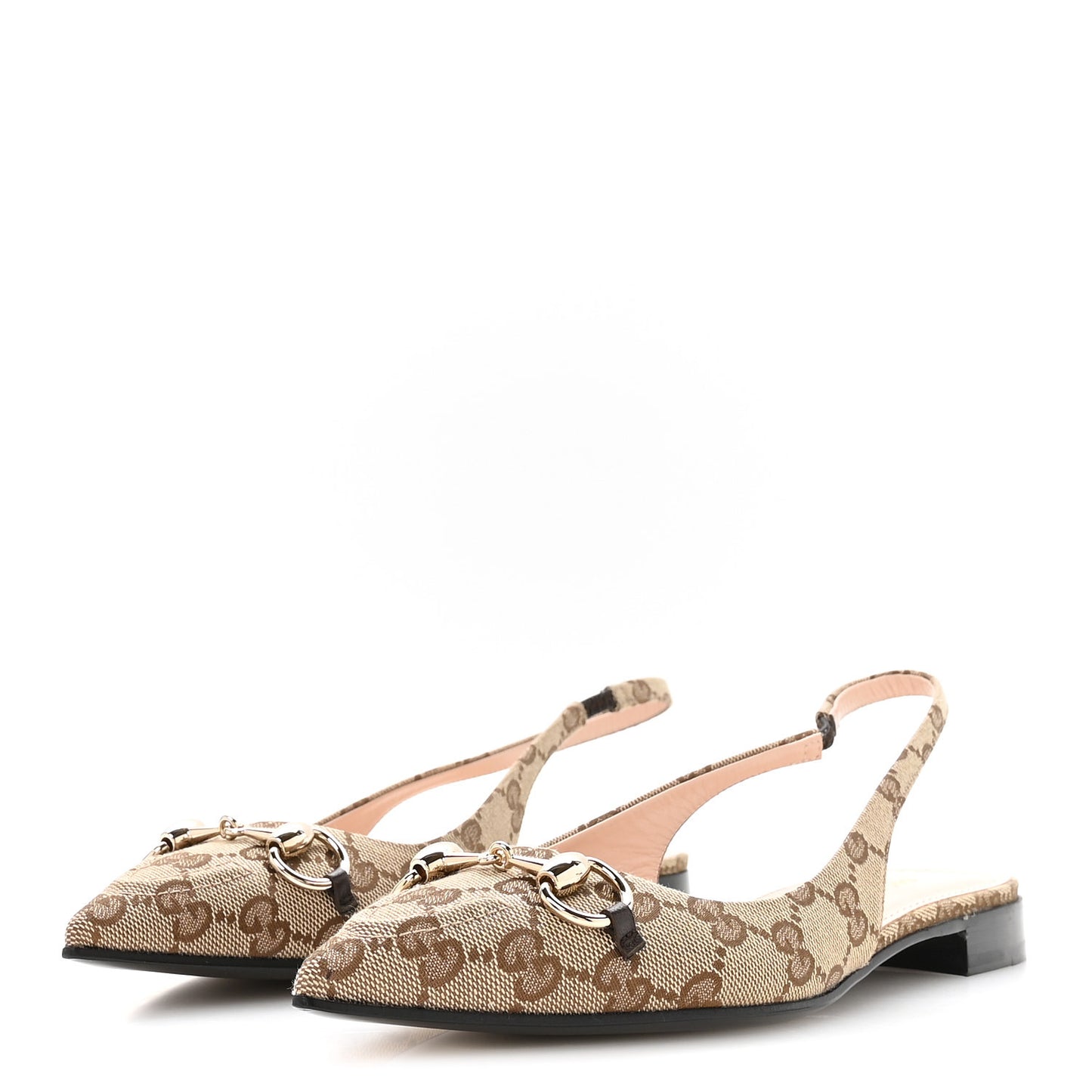 Monogram Horsebit Womens Slingback Ballet Flat 37.5 Beige Ebony Cocoa