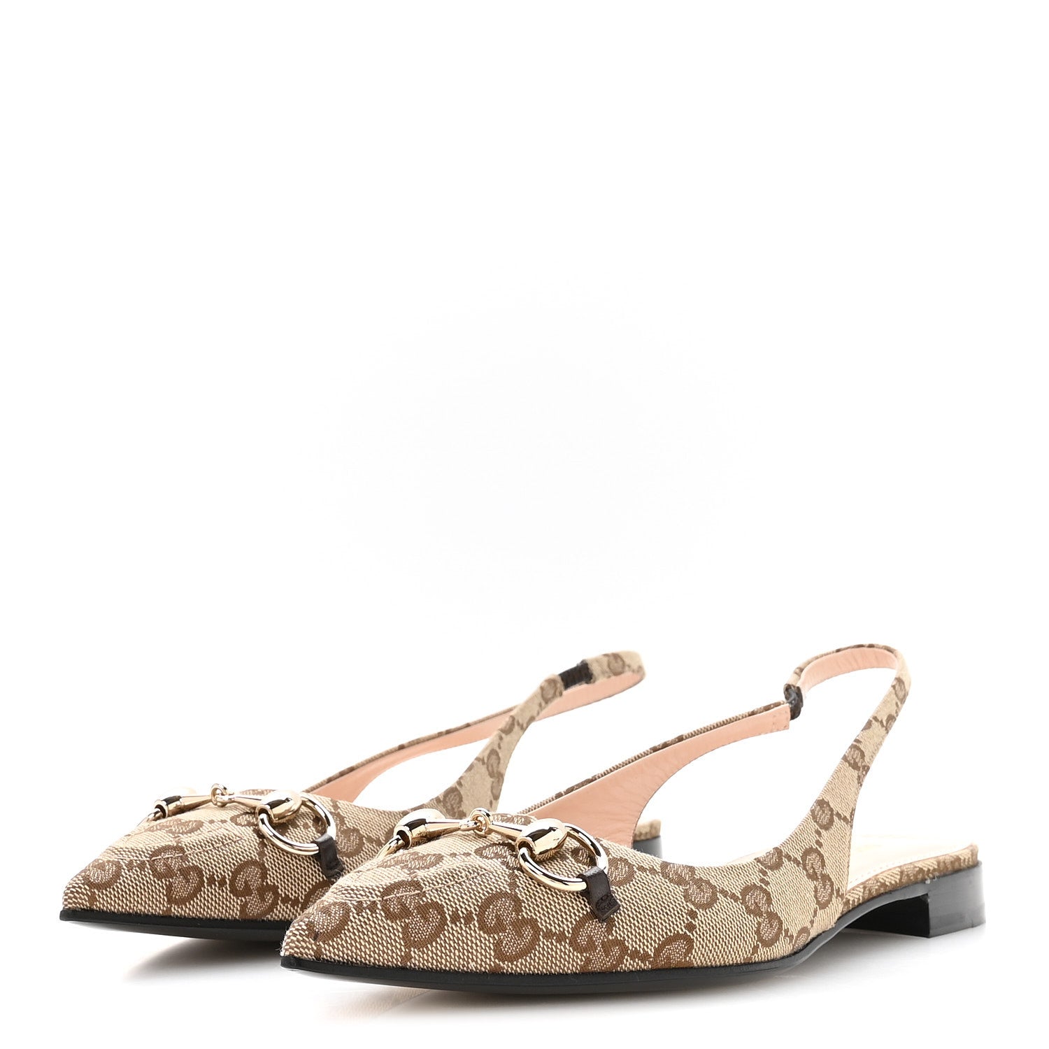 Gucci Monogram Horsebit Womens Slingback Ballet Flat 37.5 Beige Ebony Cocoa 4 of 9