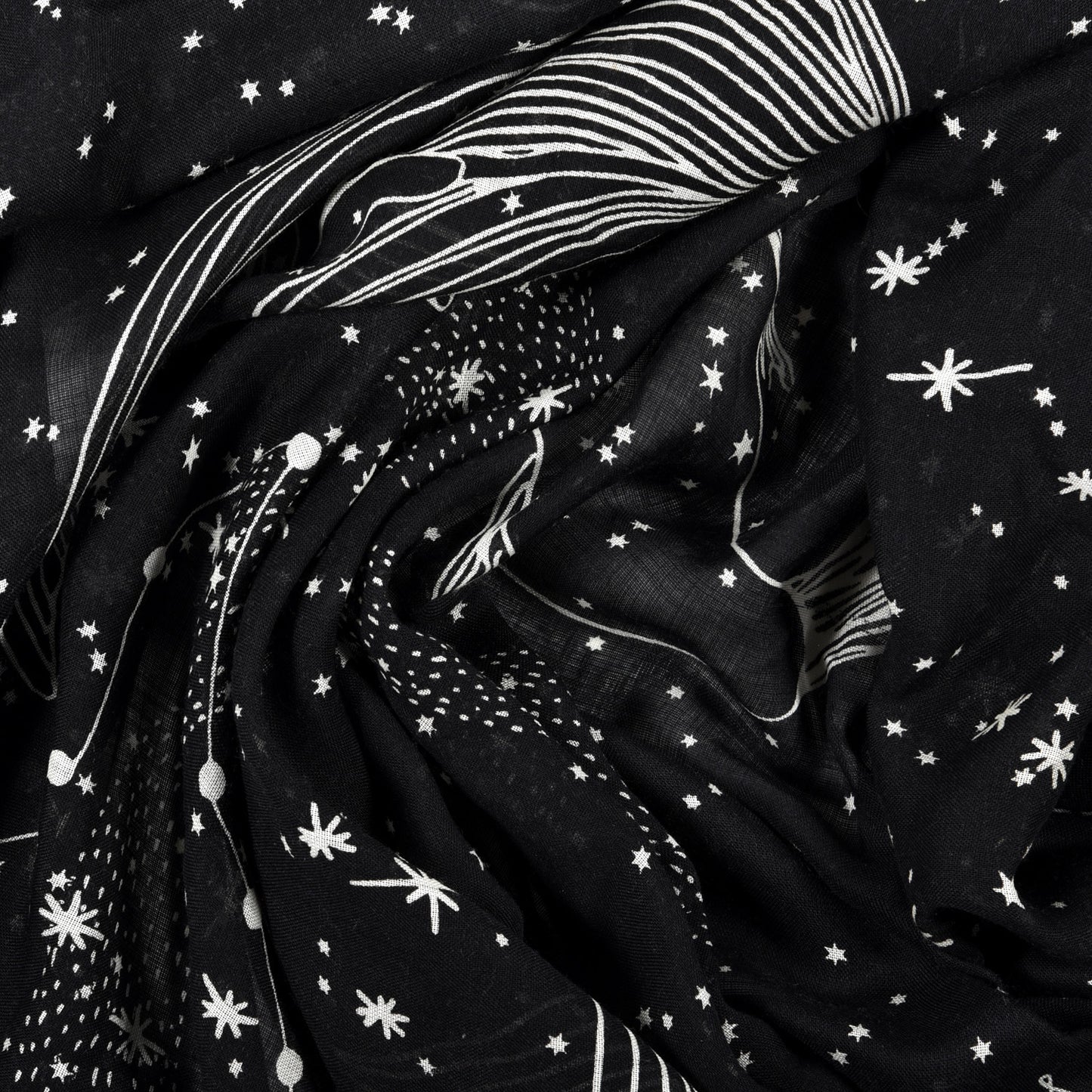 Wool Silk Les Poissons Astrological Constellation Scarf Stole Black