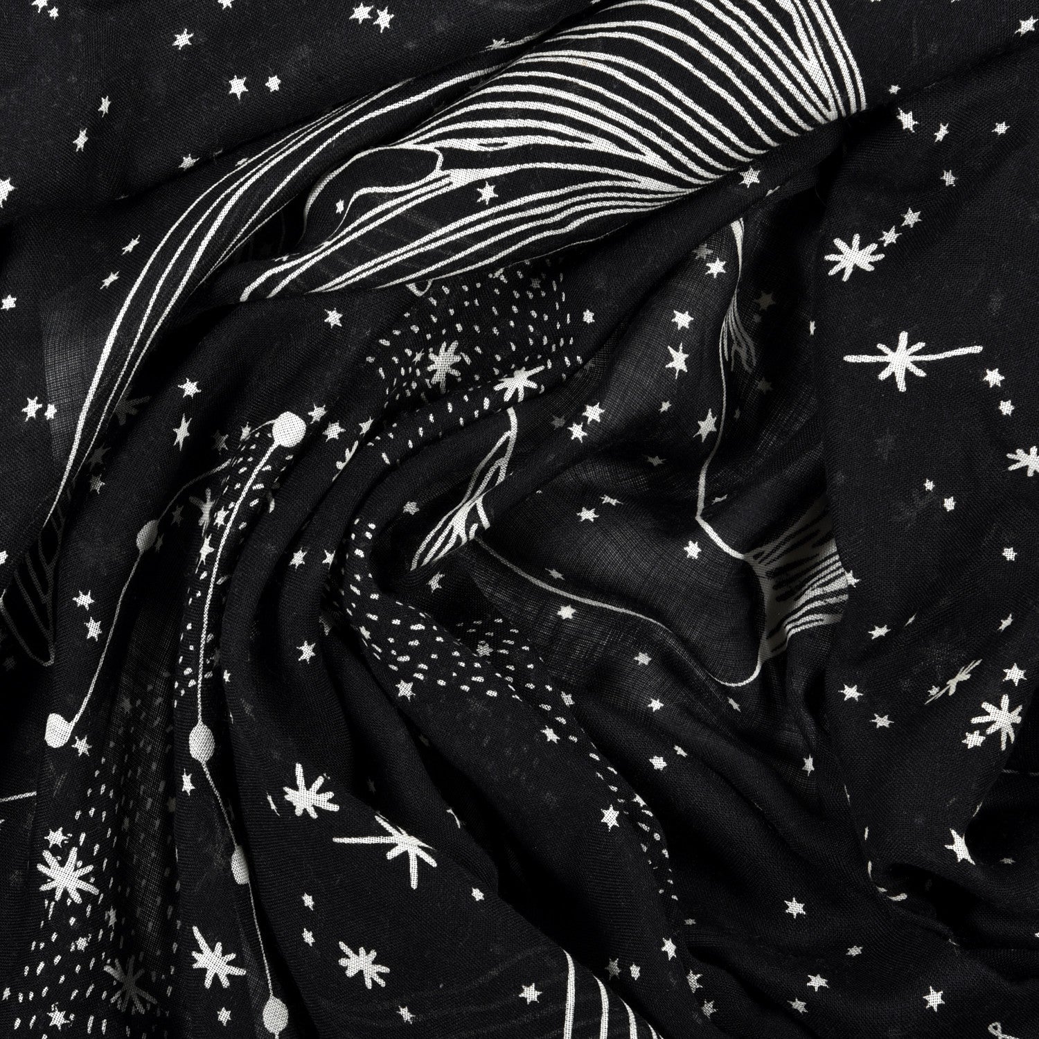 Christian Dior Wool Silk Les Poissons Astrological Constellation Scarf Stole Black 5 of 5