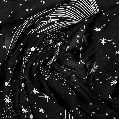 Christian Dior Wool Silk Les Poissons Astrological Constellation Scarf Stole Black 5 of 5