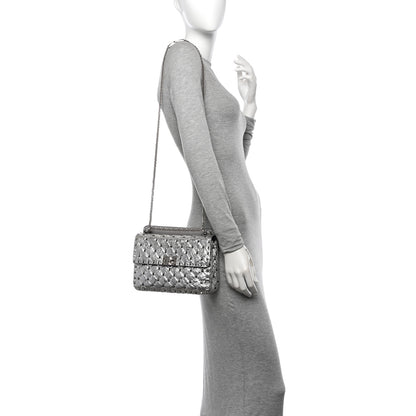 Valentino Garavani Metallic Craquele Nappa Medium Rockstud Spike Shoulder Bag Silver 2 of 13