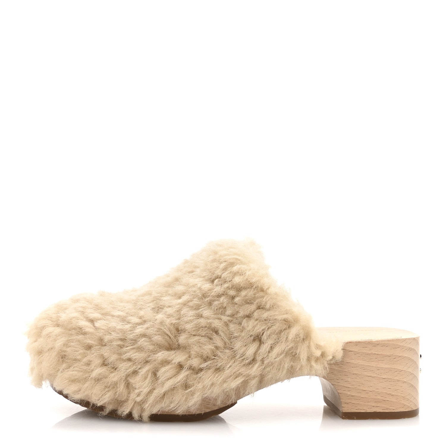 Chanel Shearling Lambskin Clogs 38 Beige 1 of 9