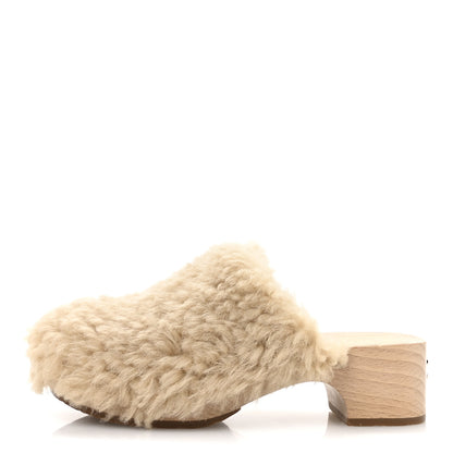 Chanel Shearling Lambskin Clogs 38 Beige 1 of 9