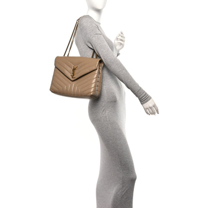 Saint Laurent Calfskin Y Quilted Monogram Medium Loulou Chain Satchel Natural Tan 2 of 10