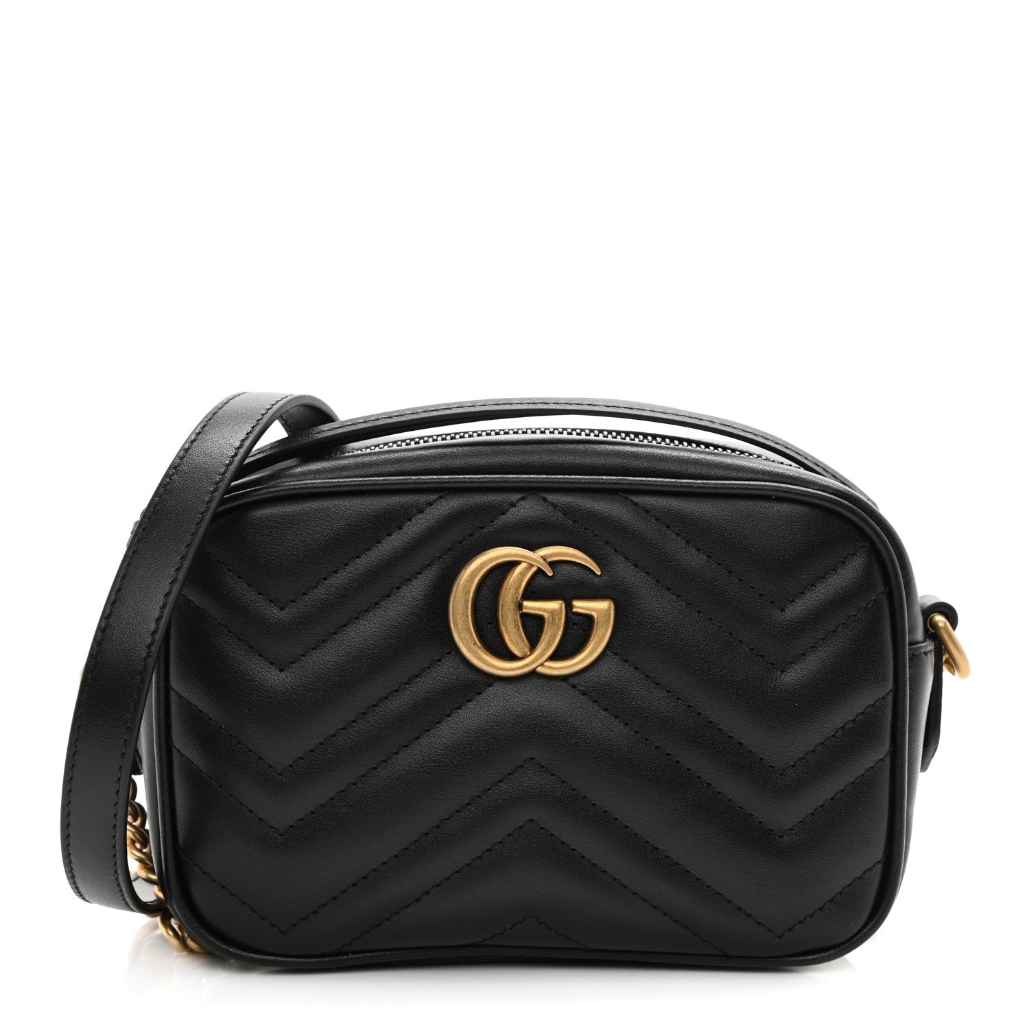 Gucci Calfskin Matelasse Mini GG Marmont Chain Shoulder Bag Black 1 of 9