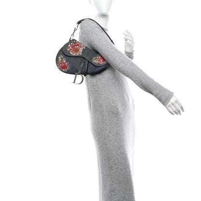 Christian Dior Denim Crystal Floral Embroidered Saddle Bag Multicolor 2 of 13