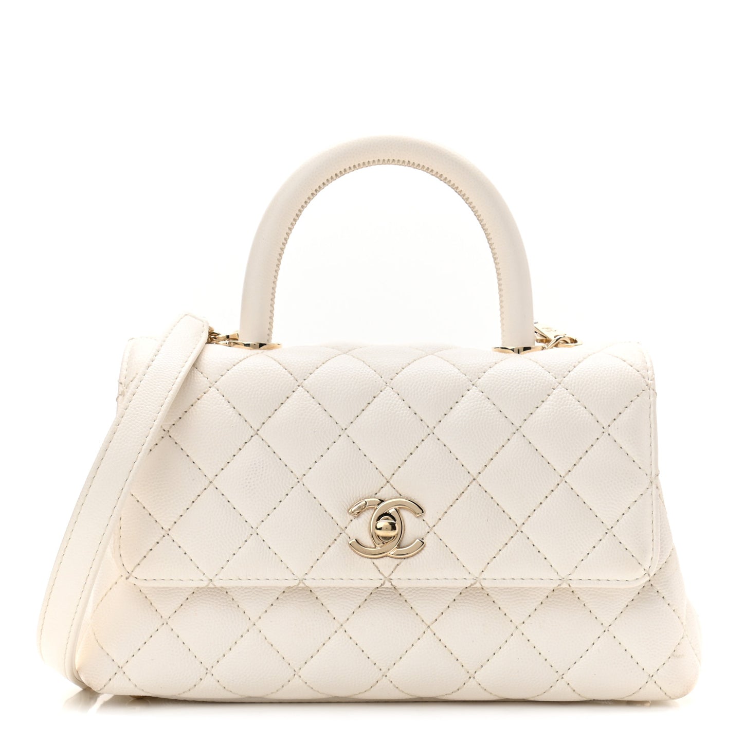 Caviar Quilted Mini Coco Handle Flap White