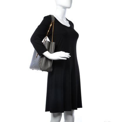 Saint Laurent Grain De Poudre Matelasse Chevron Monogram Shopping Bag Fog 2 of 14