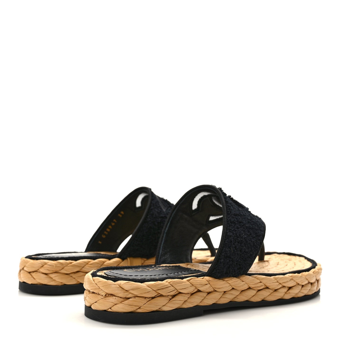 Terry Cloth Raffia CC Logo Thong Sandals 39 Black