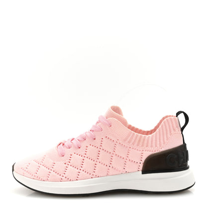 Chanel Mixed Fibers Quilted Womens CC Sneakers 37 Light Pink 1 of 9