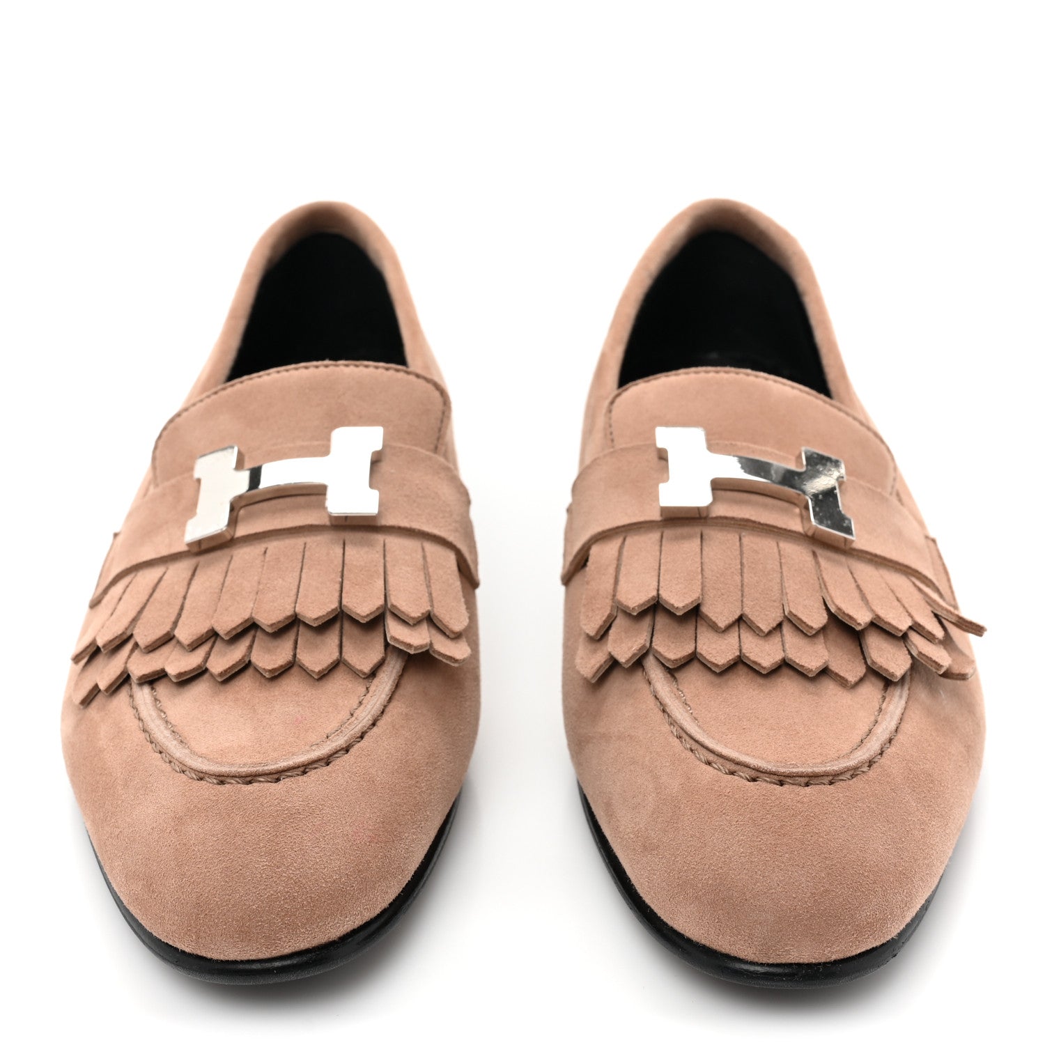 Hermes Suede Goatskin Womens Royal Loafers 35.5 Rose Perle 2 of 9
