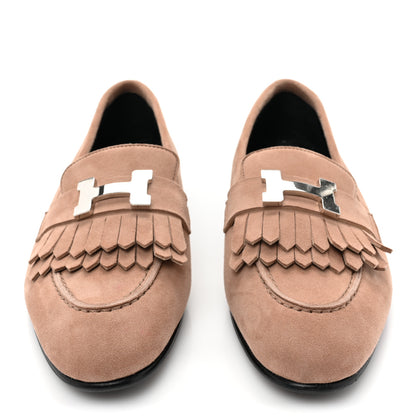 Hermes Suede Goatskin Womens Royal Loafers 35.5 Rose Perle 2 of 9