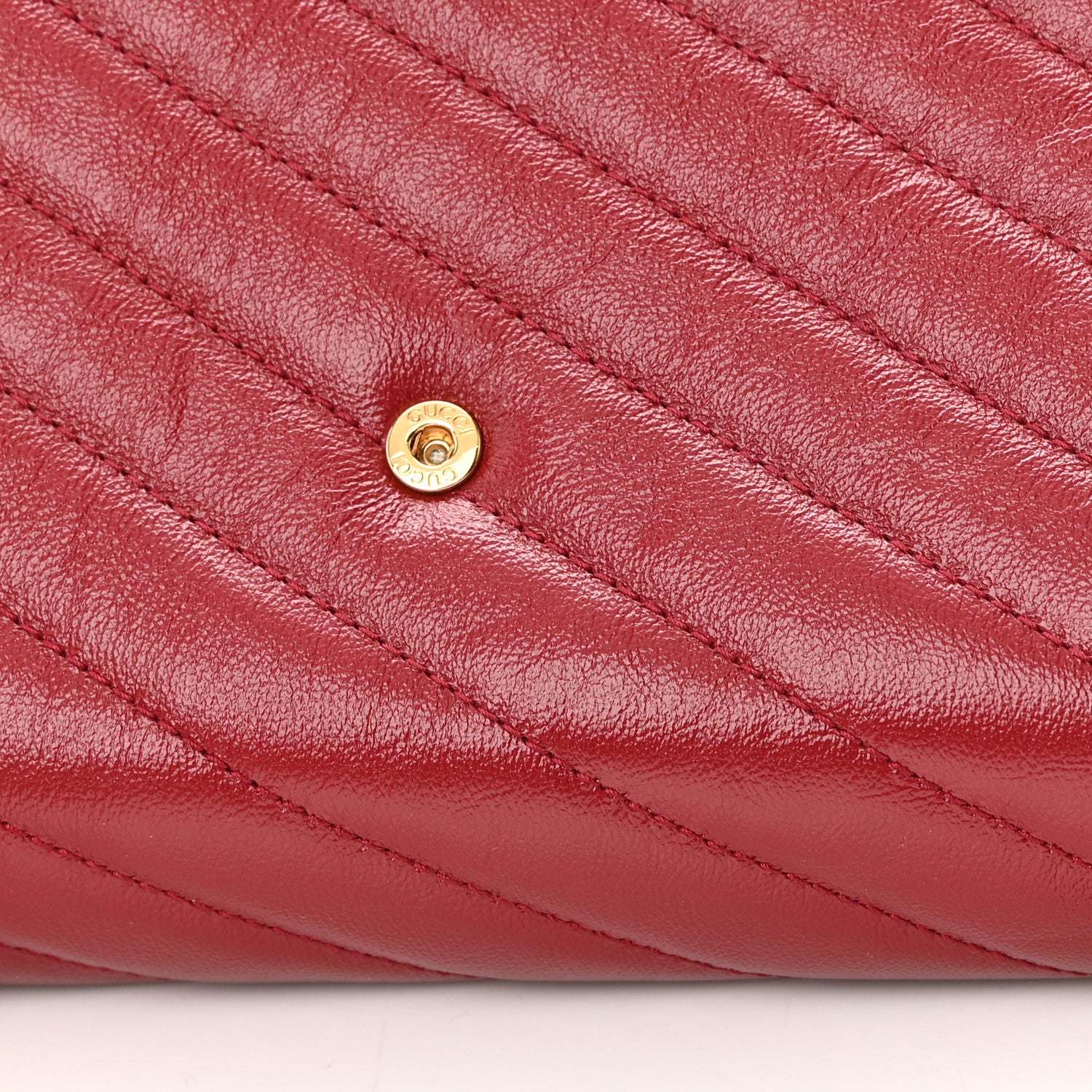 Gucci Azalea Calfskin Enamel Matelasse Diagonal Torchon GG Marmont Chain Wallet New Cherry Red Wild Rose 13 of 14