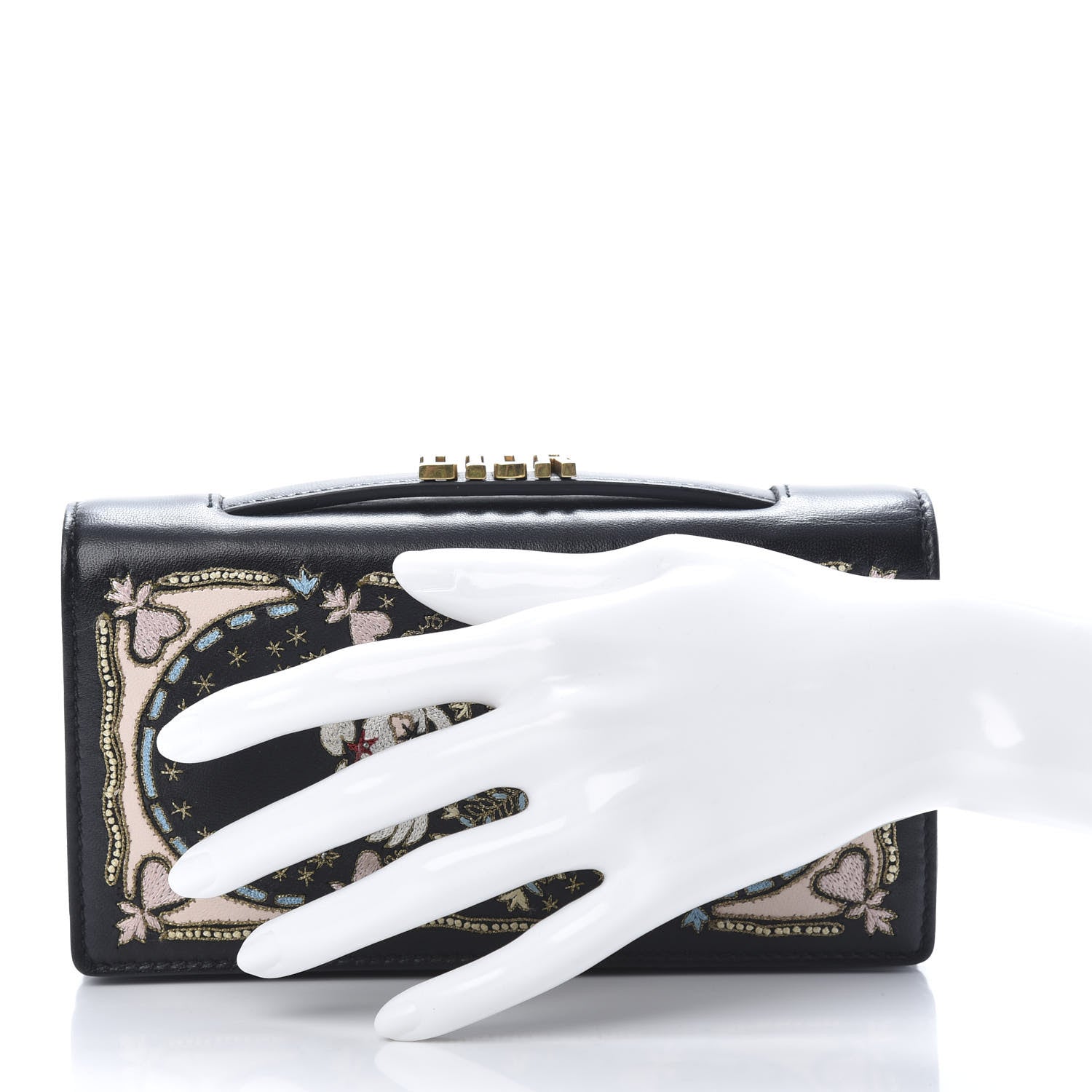 Christian Dior Lambskin Embroidered Tarot Pouch Clutch Black 2 of 9